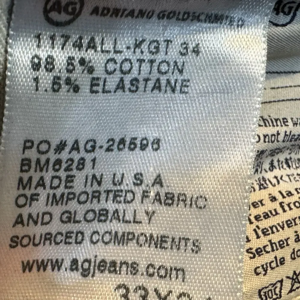 AG Adriano Goldschmied Jeans The Graduate Tailored Leg Mens Sz 33x34 Medium Wash